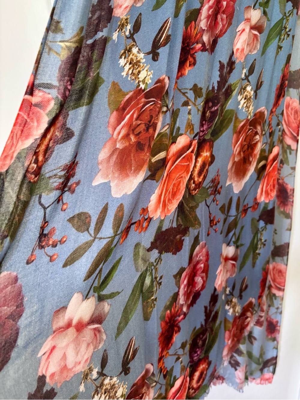 Love & Lore| Soft Fall Floral Blue Modal Lightweight Large Shawl Scarf Sz 80x29”